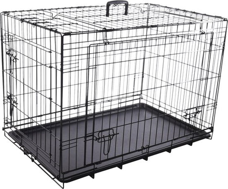 Flamingo hondenbench, opvouwbare zwart metalen draadkooi met zwarte lade en deur