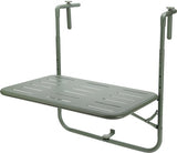 Matgroene balkontafel met afgeronde rechthoekig tafelblad en metalen frame