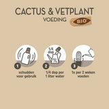 Cactus & vetplantvoeding BIO met gebruiksinstructies en dosering op label