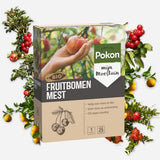 Pokon BIO fruitbomenmest kartonnen verpakking met fruitillustraties rondom