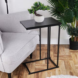 Zwarte bijzettafel met MDF topblad en metalen onderstel met kruisframe