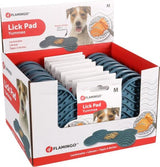 Flamingo doos met blauwe botvormige Lick Pad Yummmee likmatten in display