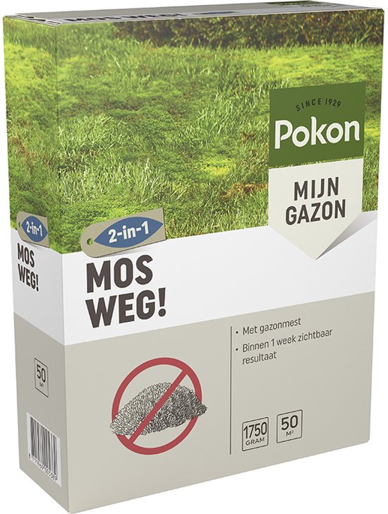 Mosweg! mosverdelger voor gazon, Pokon-doos met 2-in-1 label, 1750 g/50 m²