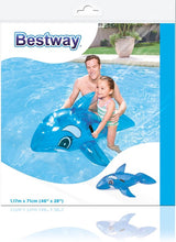Bestway opblaasfiguur walvis op kaart, met afbeelding van kinderen in het zwembad