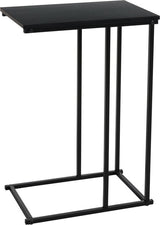 Zwarte bijzettafel met MDF topblad en rechtop staand metalen frame