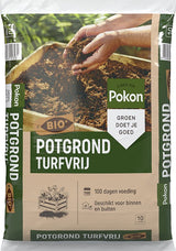 Pokon potgrond turfvrij BIO zak met label en opschrift