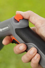 Gardena broeskop met 5 standen, close-up handgreep met oranje schakelaar