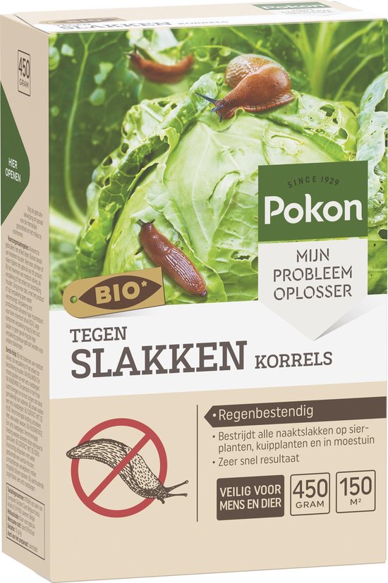 Bio slakkenkorrels tegen slakken in Pokon-doos, 450 g op etiket