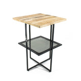 Bijzettafel Jali met licht houten blad en zwarte metalen gaasplank