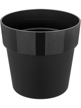 Zwarte ronde kunststof plantenpot met opstaande rand, 22 cm