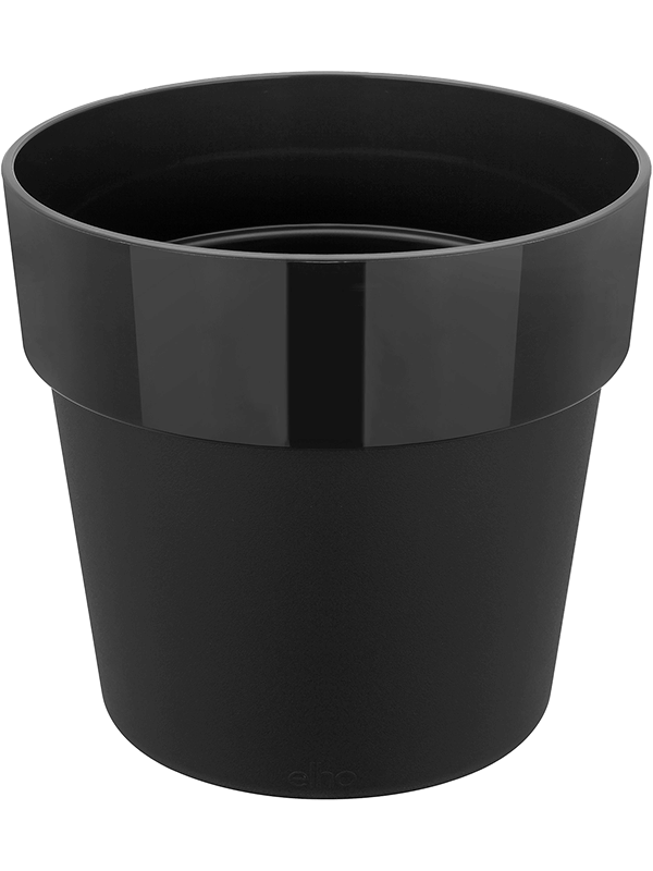 Zwarte ronde kunststof plantenpot met opstaande rand, 22 cm