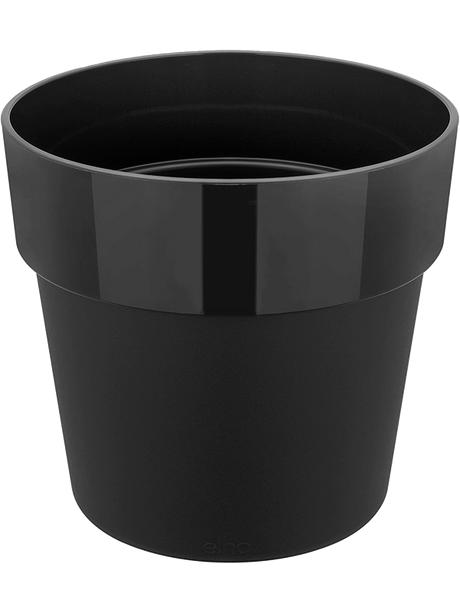 Zwarte ronde kunststof plantenpot met opstaande rand, 22 cm
