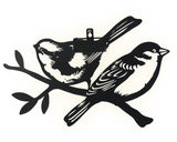 Solar ijzeren vogel wanddecoratie met twee zwarte vogels en decoratieve vleugelvormen