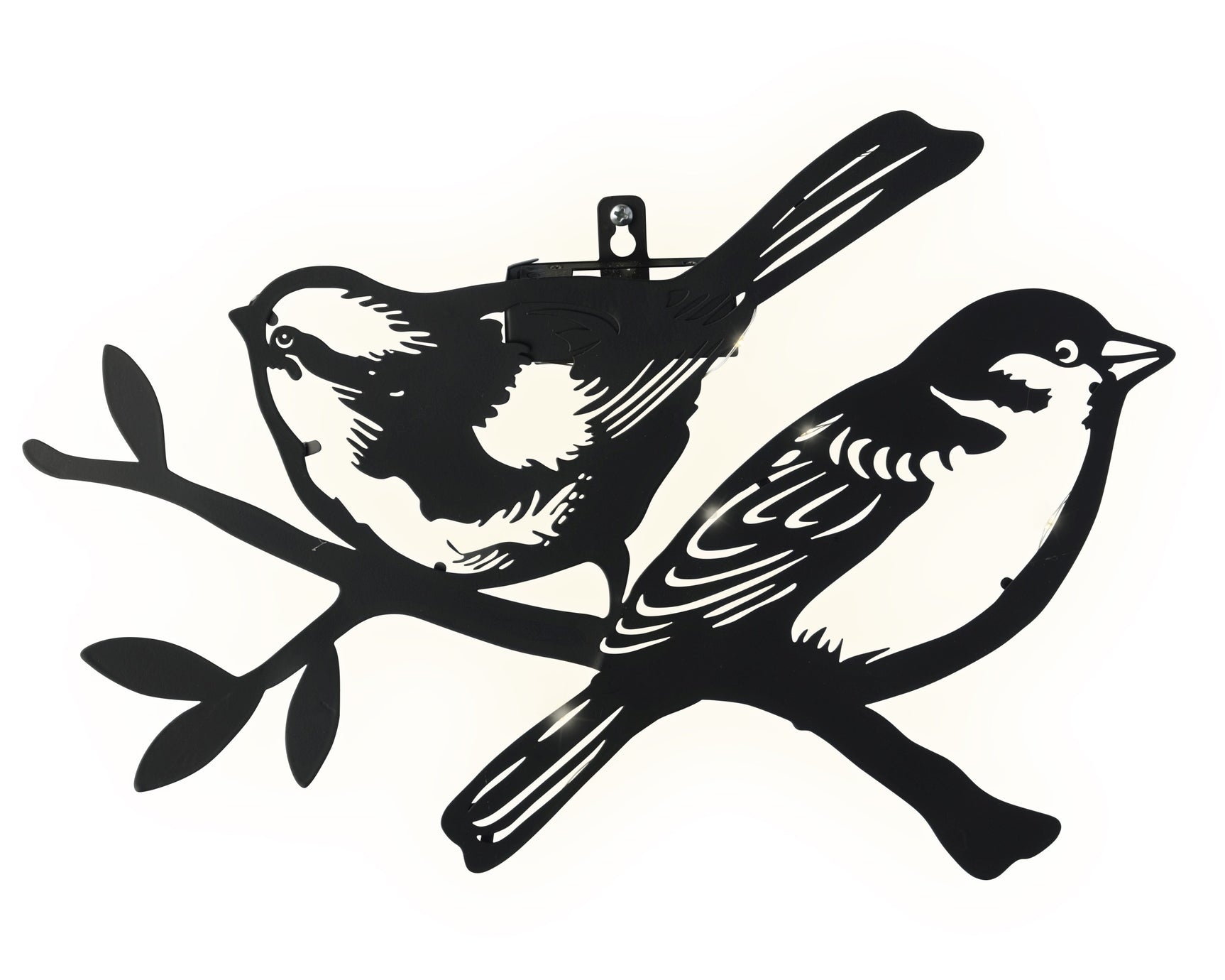 Solar ijzeren vogel wanddecoratie met twee zwarte vogels en decoratieve vleugelvormen