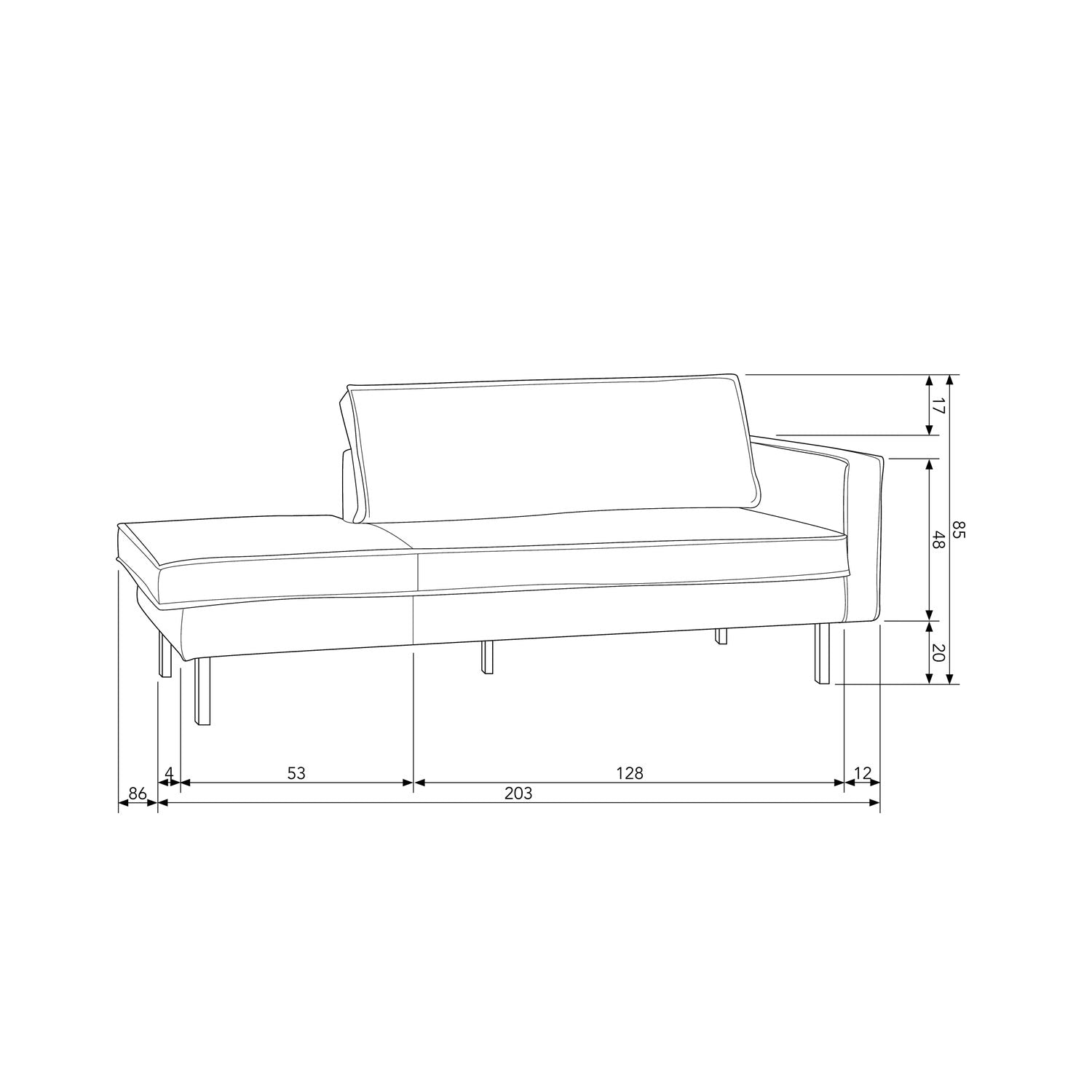 RODEO DAYBED RECHTS VELVET KASTANJEBRUIN