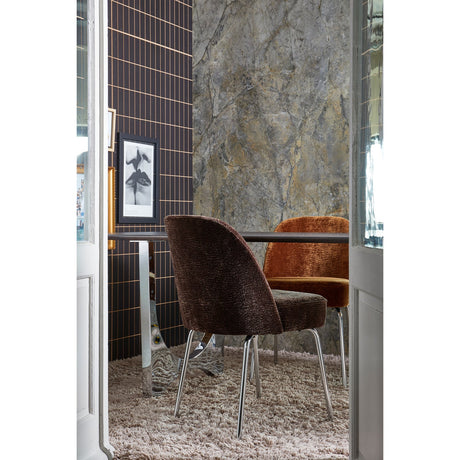 VOGUE EETKAMERSTOEL 3D CHENILLE DONKERBRUIN CHROME POOT