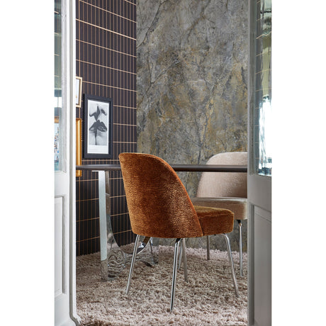 VOGUE EETKAMERSTOEL 3D CHENILLE MIDDENBRUIN CHROME POOT