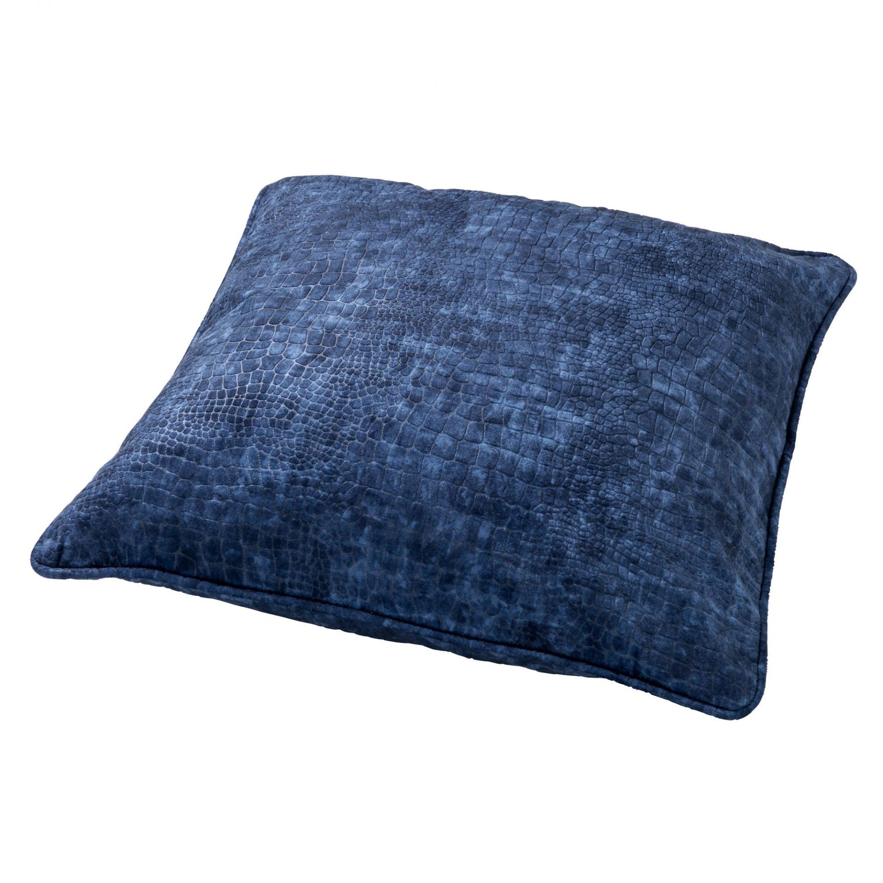 Blauw rechthoekig sierkussen met slangenprint en gedekte biezoomen