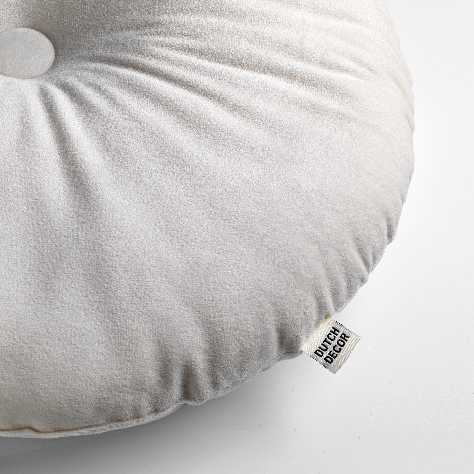 Rond sierkussen Olly, wit/grijs met label en gladde stof