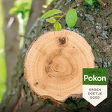 Pokon wondafdekmiddel sticker op boomstam met groen blad