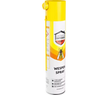 Wespensprayfles met gele dop, etiket met HOME DEFENSE® en wespensymbool.