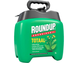 Onkruidvrije RoundUp Totaal sprayer, groene 5-liter canister met handvat en uitloop.