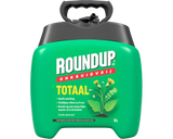 Onkruidvrije RoundUp Totaal sprayer, groene 5-liter canister met handvat.
