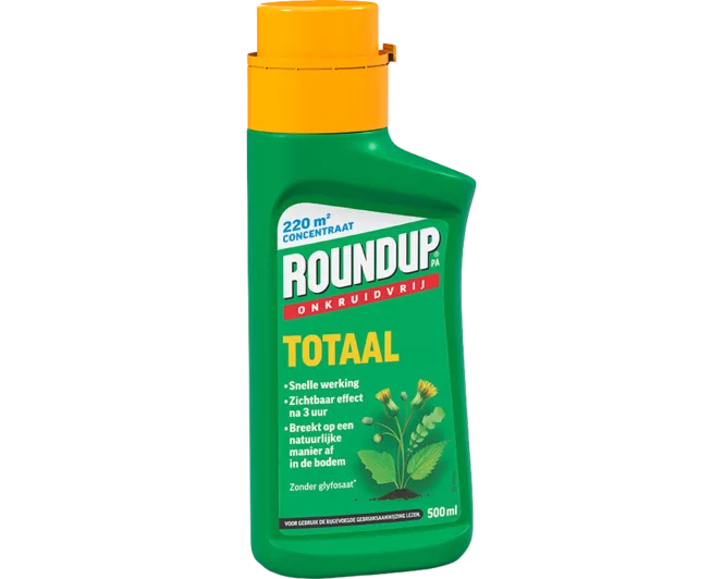 RoundUp totaal onkruidvrij concentraat, groene fles met oranje dop, 500 ml