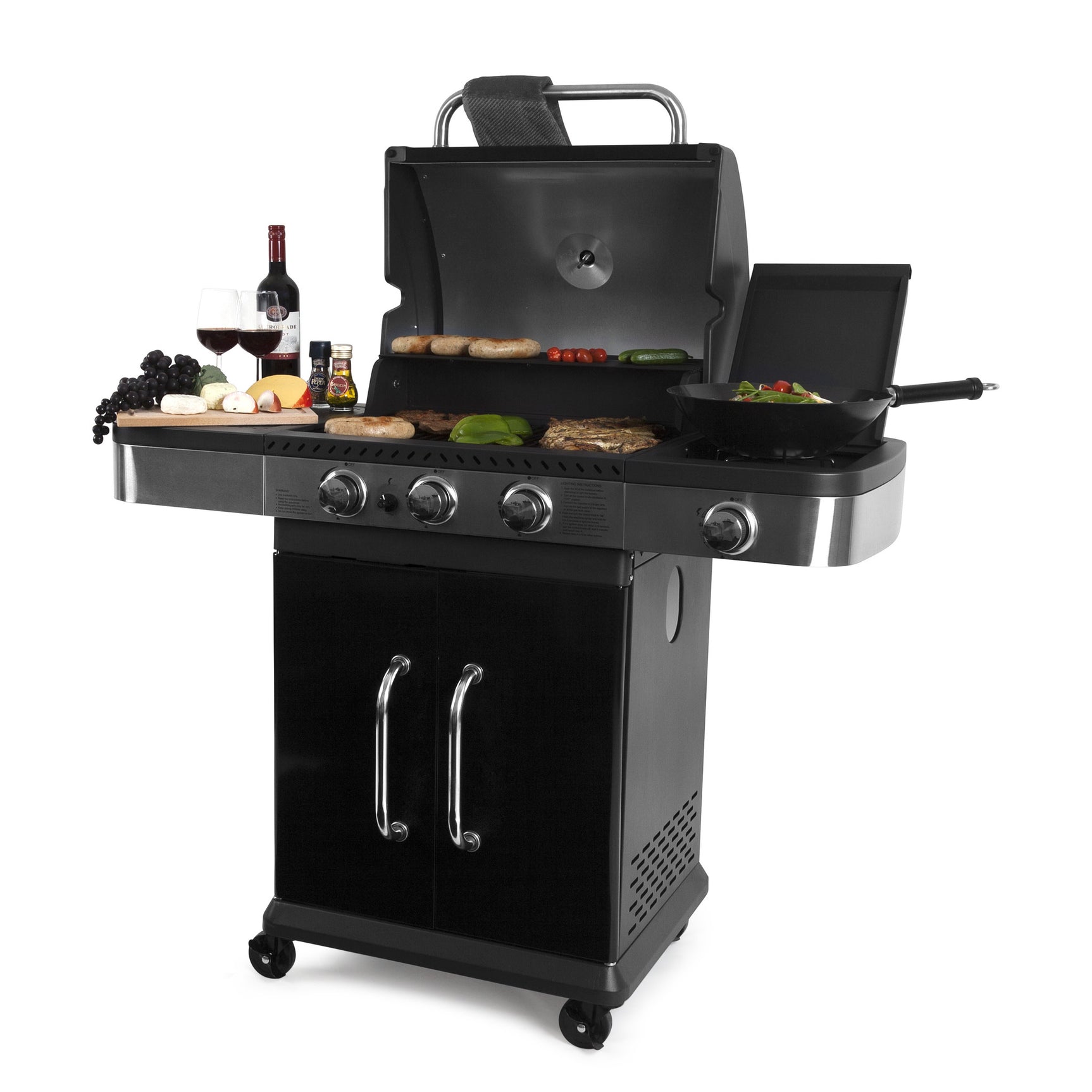 Garden Grill PRESTIGE 3 + 1 Gasbarbecue zwart/RVS met zijbrander