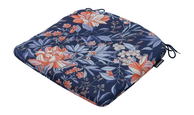 Indigo zitkussen met bloemenpatroon en strikkoordjes aan de zijkant