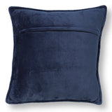 Donkerblauw fluwelen sierkussen 45x45 cm, zichtbare naad langs rand