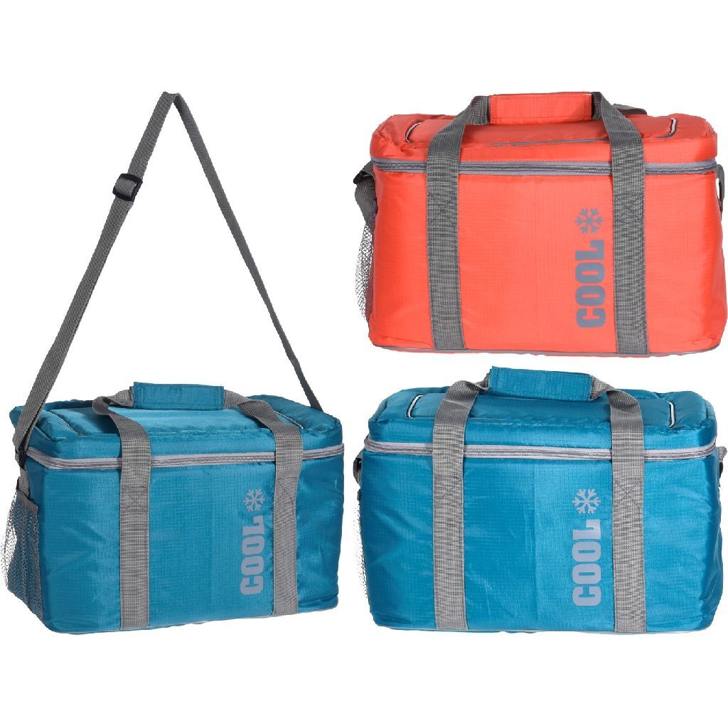 Koeltas 16 liter met rits en verstelbare schouderriem, blauwe en rode kleur