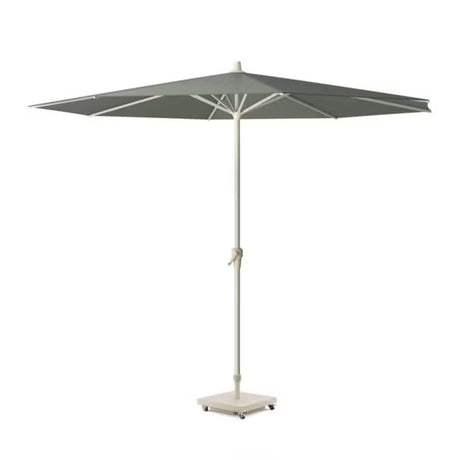Tuinparasol met ronde kap in zand- en taupetinten, metalen steel en voet