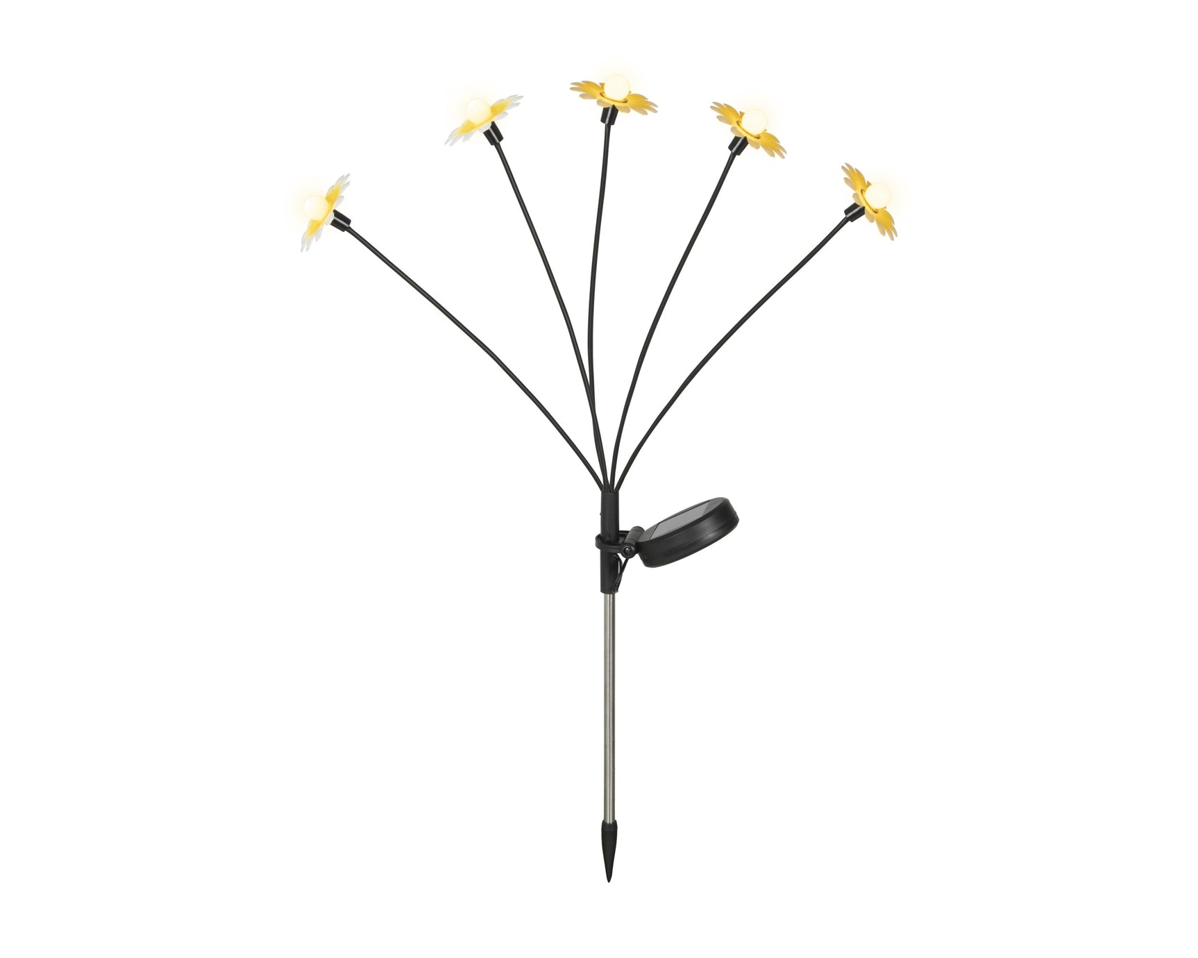 Solar tuinkoplamp met metalen steel en gele bloemen, inkl. grondspie