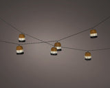 Solar partylightsnoer met rieten wicker lantaarns op een draad, warmwit licht