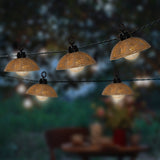 Solar partylight slinger met vlechtwerk hanglampjes, zes stuks, op zwarte draad