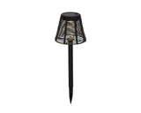 Zwarte zonne-tuinlamp met rieten kap en grondpin
