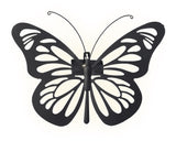 Vlinder wandlamp van ijzer, zwart frame met witte vleugels en gebogen antennes.