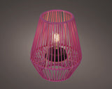 Zonne-lantaarn rotan draadkooi, roze kleur, met helder brandend lampje