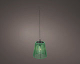 Groene rieten hanglamp met koepelkap en ophangketting
