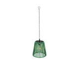 Groene rieten hanglamp met koepelkap en metalen ketting