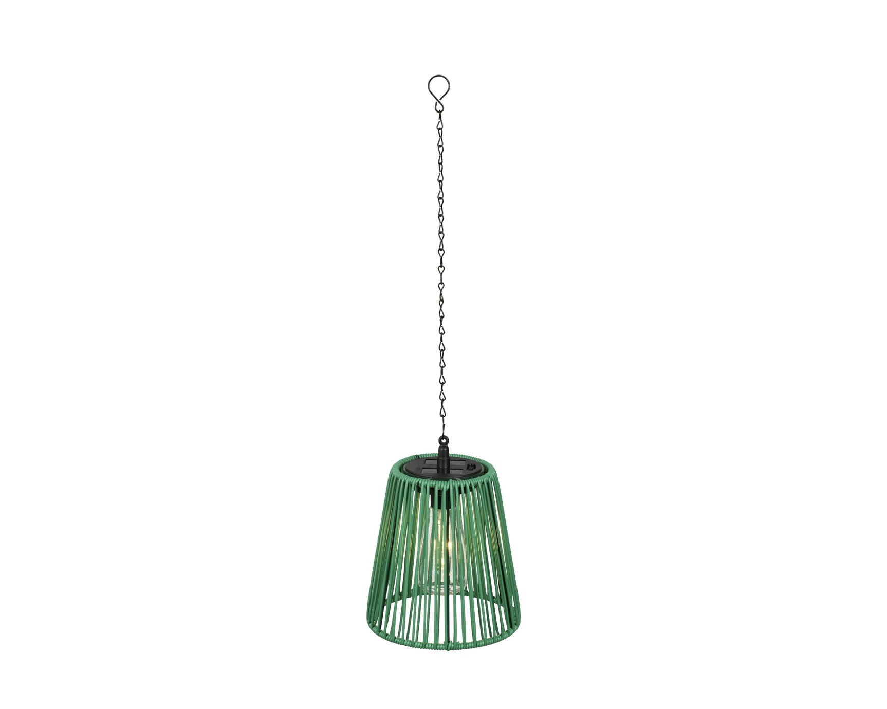 Groene rieten hanglamp met koepelkap en metalen ketting