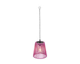 Roze hanglamp met gevlochten rieten kap en ketting, cilindervorm