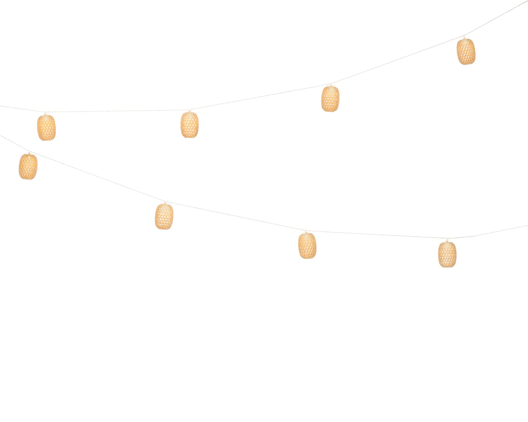Zonne-slingerverlichting met plastic lampionkapjes aan draad, warm brandend licht