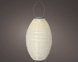 Nylon solar-lantaarn, druppelvormige lichtbeige mesh kap met metalen beugel en haak