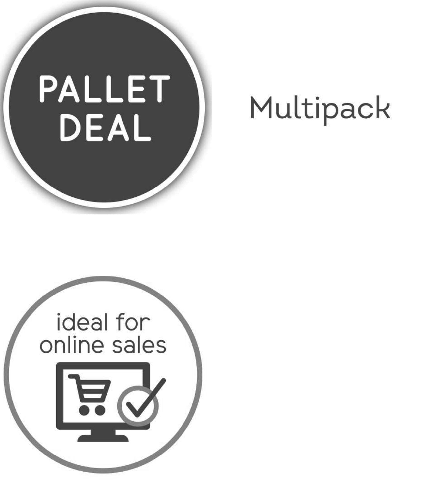 Pallet deal multpack label met winkelmand-icoon en online verkooptekst