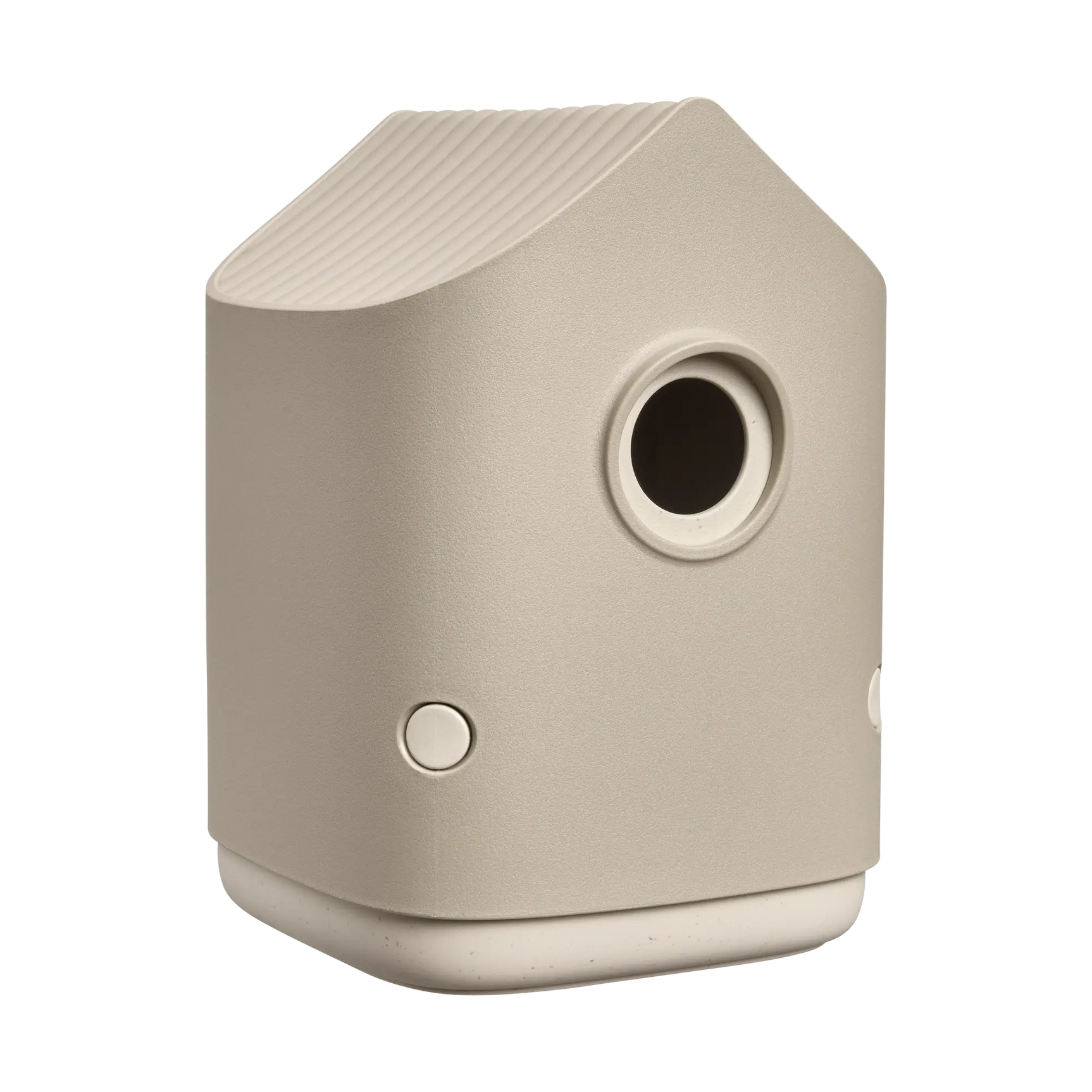 Beige vogelhuisje met ronde ingang en gladde wand