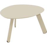 Taupe rond bijzettafeltje met ovale blad en houten pootjes, 55x46x28 cm