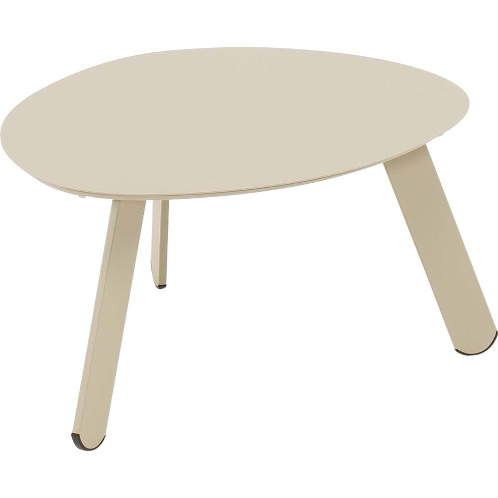 Taupe rond bijzettafeltje met ovale blad en houten pootjes, 55x46x28 cm