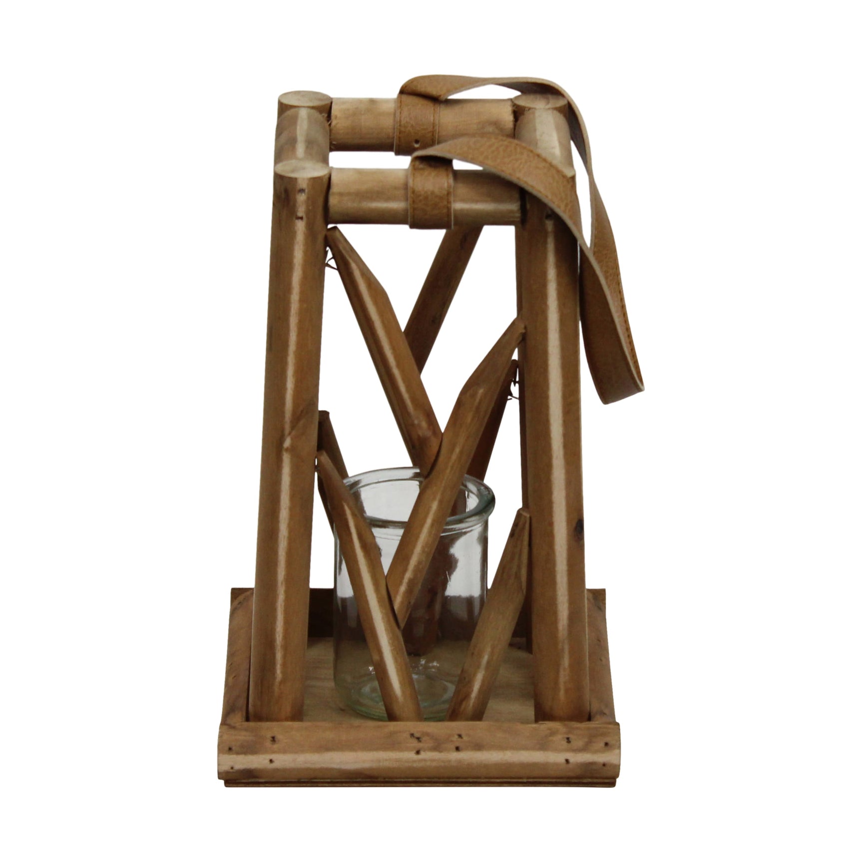 Lantern poplar hout met glas 18x18x28cm FSC 100%